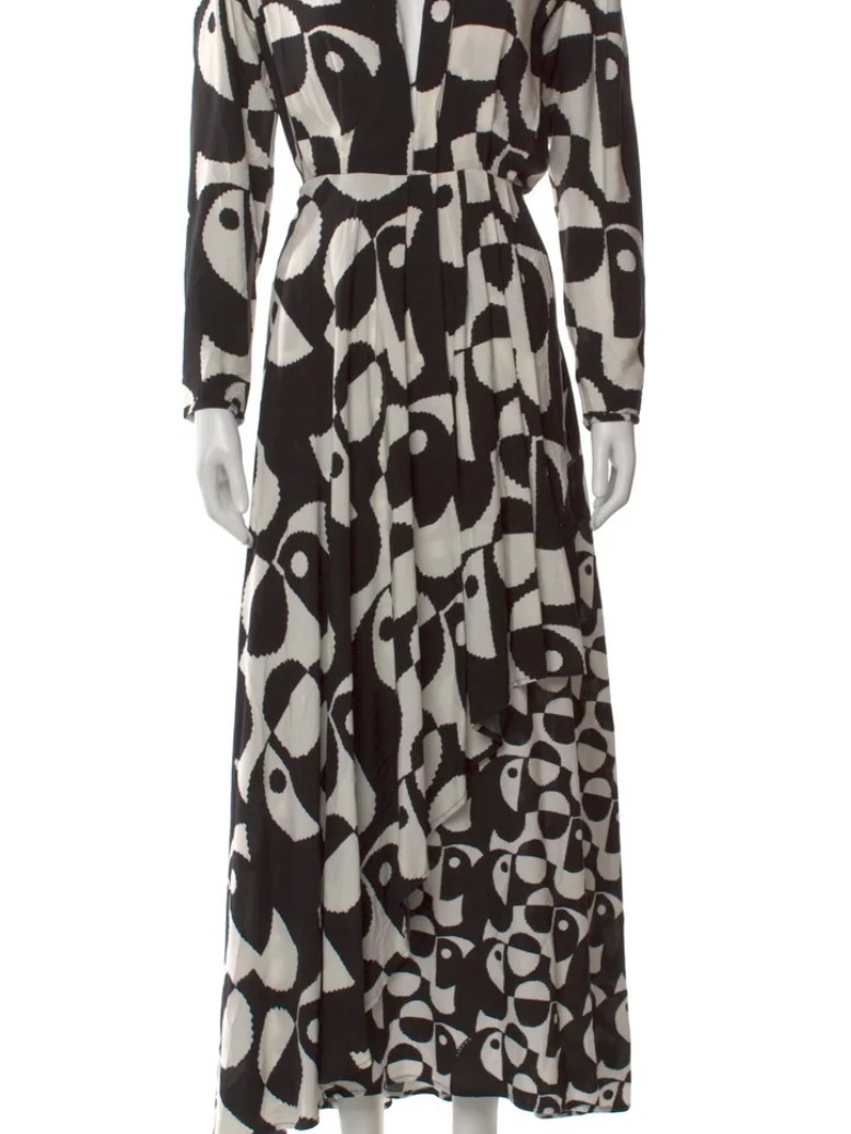 Farm Rio Black & White Patterned Long Sleeve Maxi Dress